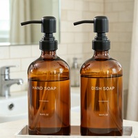Flacon distributeur de shampoing en verre noir et blanc de 500 ml avec pompe à pression pour lotion, savon liquide, gel douche et usage en salle de bain – Vente en gros