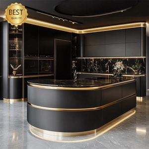 Muebles de <span class=keywords><strong>Cocina</strong></span> Modernos de Lujo, Gabinetes de <span class=keywords><strong>Cocina</strong></span> Personalizados de Acero Inoxidable con Estufa Integrada, Almacenamiento en Toda la <span class=keywords><strong>Pared</strong></span> - Product Image 1