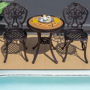 Ensemble de 3 tables et chaises de <span class=keywords><strong>bistrot</strong></span> rondes de conception moderne pour patio, <span class=keywords><strong>en</strong></span> fer résistant aux intempéries - Product Image 3