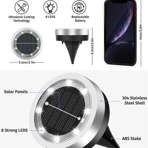 Lámpara Solar LED Recargable <span class=keywords><strong>de</strong></span> Acero Inoxidable, Impermeable IP55, para Exteriores, Jardín/Patio, con Ángulo <span class=keywords><strong>de</strong></span> Haz <span class=keywords><strong>de</strong></span> 360° y Doble Temperatura <span class=keywords><strong>de</strong></span> Color - Product Image 3