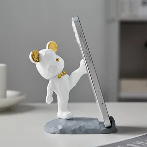 Fashionable Home Decoration Desk Accessories Aesthetic Cute Resin Figurines Violent Bear Mobile Phone Stand Holder