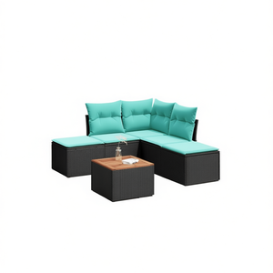 Conjunto de Sofás de Patio de Ratán Sintético Negro Moderno con Cojines, Muebles de Exterior de 6 Plazas, Diseño Contemporáneo - Product Image 1