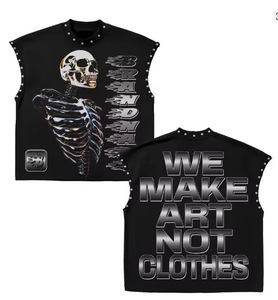 <b>Men</b> Sleeveless Vest <b>Black</b> Skull Print Digital Printing Crew Neck Breathable Polyester Art Not Clothes Statement Design - Product Image 1