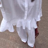 Enyami nouveau printemps été femmes chemise habillée pantalon ensembles dames vêtements décontracté mode coton grande taille deux pièces ensemble