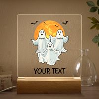 Lampe de nuit LED en acrylique personnalisée avec motif fantôme d'Halloween, avec base en bois, cadeau pour la famille et les meilleurs amis