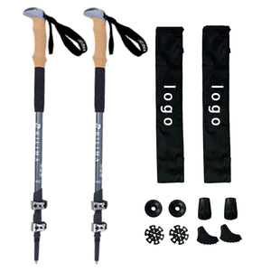 Gậy đi bộ gấp gọn bằng nhôm 7075, 3 đoạn, có thể thu gọn, in logo tùy chỉnh, cán bằng gỗ nút chai, dùng cho đi bộ đường dài ngoài trời - Product Image 4