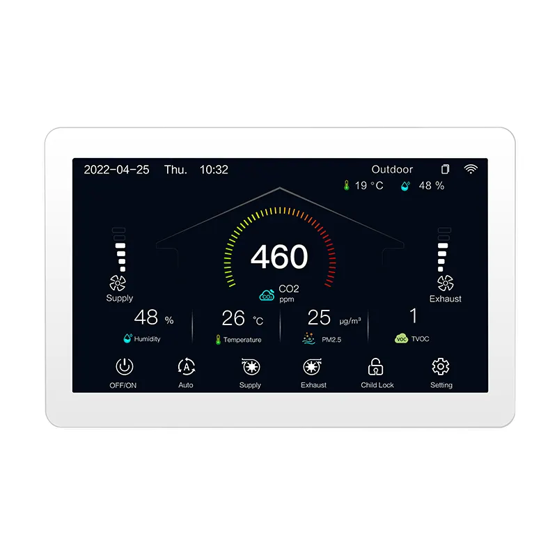Used for AC EC DC fans 7'' LCD colorful smart home Tuya WIFI and RS485 recuperator controller