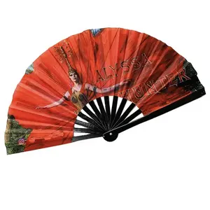 33cm Bamboo Crafts Eventail Custom Design Printed 13 Inch Large Folding Hand Fan For Events Clack Fan Custom