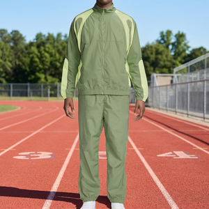<b>Men's</b> <b>Green</b> Color Blocking <b>Tracksuit</b> Set Full Sleeve Stand Collar Zipper Closure Sporty Style Breathable Lightweight Spring Wear - Product Image 1