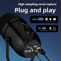 Mikrofon Kondensor USB Berbahan Logam untuk PC/PS4 Gaming Live Streaming Voice-over; Peredam Kebisingan Respon Frekuensi 20Hz-20KHz