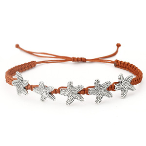 Bracciale con cordoncino intrecciato fatto a mano in macramè alla moda di tartaruga marina Charm Design con diamante per regalo in lega materiale da spiaggia - Product Image 3