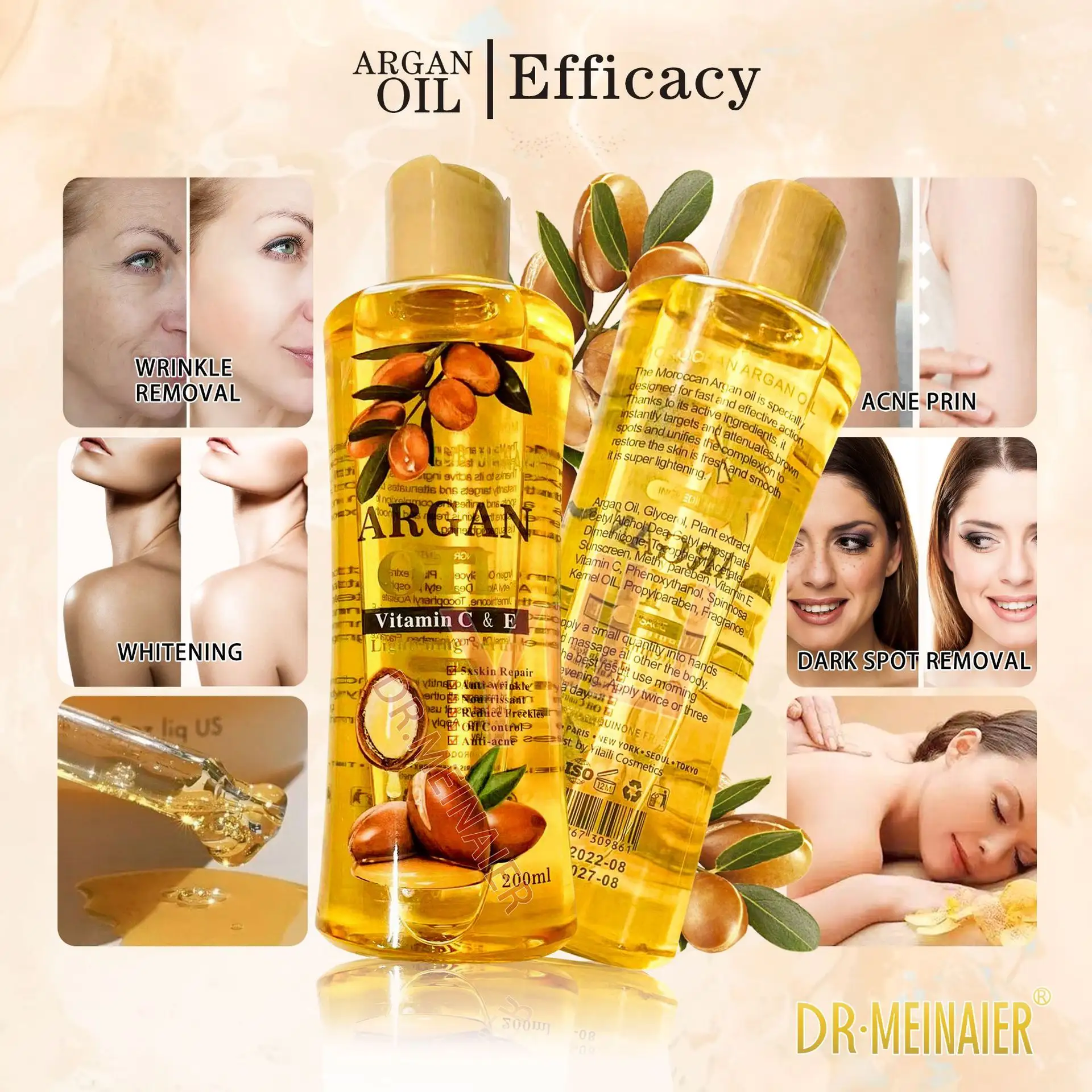 OEM ODM Argan Essential Oil For Face And Body Essential Bio Skin Tightening and Firming Essence Oil Hair Care Serum Oil