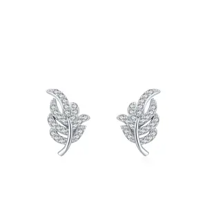2023 hot style fine jewelry feather earrings 925 sterling silver rhodium plating maple leaf stud earrings