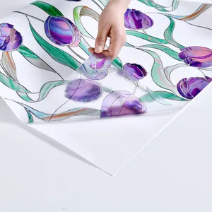 Nouveau Film de fenêtre de fleur de tulipe fraîche colorée en relief bloc UV résistant à l'eau