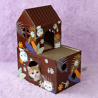 Vente en gros directe usine, Villa pour chat à 2 niveaux imprimée ciel étoilé personnalisée, Lit pour animaux de compagnie en carton ondulé, Bestseller pour l'exportation