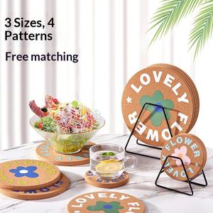 Posavasos Redondos de <span class=keywords><strong>Corcho</strong></span> con Diseño Floral Colorido de Fábrica DINGYE, Resistentes al Calor y a Altas Temperaturas (Tamaños Grande/Mediano/Pequeño) - Product Image 5