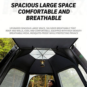 Tente hexagonale de camping en plein air noire, tente de camping familiale hexagonale automatique, tente hexagonale noire avec auvent - Product Image 3