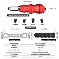 Adaptor Pistol Rivet Listrik 2.4mm-3.2mm-4.0mm-4.8mm Pistol Rivet Blind Core Rumahan, Alat Rivet dari Paduan Aluminium, Pistol Rivet Tanpa Kabel