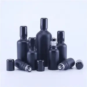 Botellas de Vidrio Negro Mate de 10ml 15ml 20ml 30ml 50ml 100ml con Bola Rodante de Acero Inoxidable para Perfume y Aceites Esenciales - Product Image 1