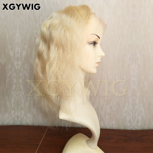 100% di scorta capelli umani brasiliani vergini Remy 14 "613 di colore # corpo corto onda senza colla 13x4 parrucche di pizzo anteriore <span class=keywords><strong>biondo</strong></span> <span class=keywords><strong>platino</strong></span> - Product Image 4