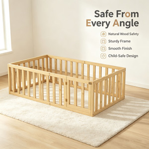 Corralito de Madera para Bebés y Niños Pequeños - Diseño Contemporáneo Ecológico con Puerta Ajustable y Bloqueable, Fácil de Montar, Portátil - Product Image 3