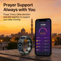 Cincin Tasbih Pintar ITasbeeh Salam Smart Zikr Ring Qibla Tasbih Counter dengan Kontrol Aplikasi, Alarm, Jam, Layar LED, dan Bahan Stainless Steel