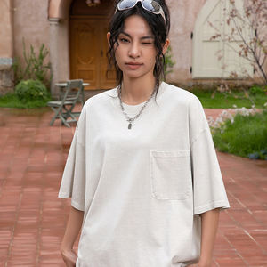 Camisetas de Algodón Lavado de 300g al por Mayor BYABC-G24, Personalizadas con Estampado de Bolsillo Antiguo en Cuello Redondo y Manga Corta, Lisas para Crear Tu Diseño - Product Image 2