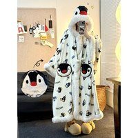 Vêtements de nuit d'hiver de dessin animé mignon pour les femmes Robe de flanelle de Noël avec des étoiles et un bonhomme de neige à manches longues rouge épaissi Homewear