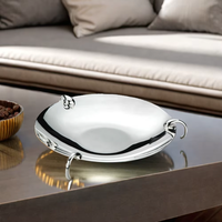 Plateau de service rond en métal plaqué argent avec support pour mariage, fête, décoration de table de luxe