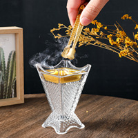 Langxun C23 Brûleur d'encens en verre de cristal arabe sculpté, pour le Moyen-Orient et l'exportation, pour la maison et le salon, avec support à charbon et boîte à cendres