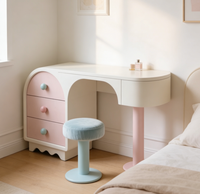 Nouvelle coiffeuse moderne en bois massif rose crème, assemblée, avec armoire de rangement intégrée pour chambre à coucher