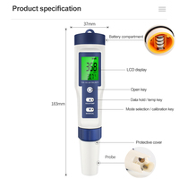 Testeur de Qualité d'Eau Numérique 5 en 1 (TDS, EC, Salinité, Temp, PH) pour Aquariums, Hydroponie, Systèmes RO et Eau Potable