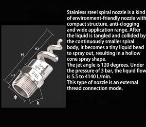 3/8ステンレス鋼316SSスパイラルジェット水スプレーノズル、フルコーンスパイラルスプレーノズル、ダストスパイラルスプレーノズル - Product Image 6