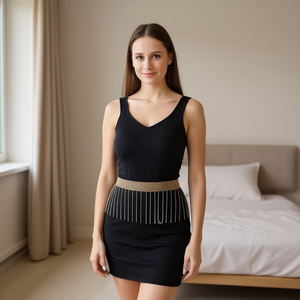 Cinturón con correa de cadena, cinturilla elástica negra para mujer, moldeador de cuerpo, control de abdomen - Product Image 3