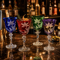 Verres à pinte en cristal coloré soufflé à la main, motif floral gravé, capacité 401-500 ml, lot de 2, sur pied de luxe, pour mariage, bar, banquet