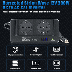 Onduleur auto monté voiture 200W onduleur DC à AC 200W puissance de crête AC EU Socket 4 USB accessoires allume-cigare 12V à 220V - Product Image 2