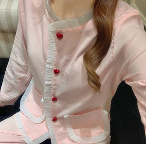 9211 #   Pyjama de printemps pour femmes - Coton tissé à motif nuageux avec coussinets de poitrine, cardigan à manches longues, ensemble de pyjama doux - Product Image 6