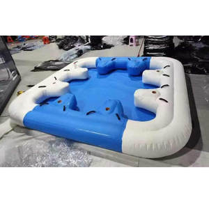 Matelas d'eau gonflable blanc et bleu d'île flottante de bâche de PVC durable de 0.9mm avec le siège et la boisson tient pour l'adulte - Product Image 1