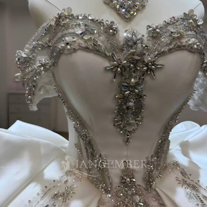 Robe de mariée grande taille en dentelle Lsjj131, robes de bal de luxe en satin brillant avec strass, jupe de princesse ivoire pour la mère de la mariée - Product Image 3