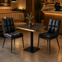 Modernes Gesintertes Stein-Esszimmer-Set Aluminium-Tisch mit Goldkante & Schwarze Gepolsterte Stühle für Restaurant Café Hotel Möbel