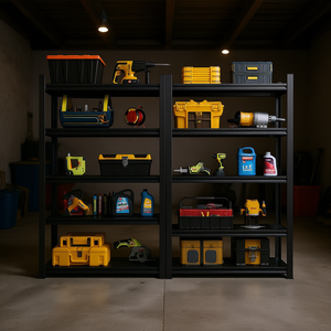 Étagère métallique robuste à 5 niveaux, 72 pouces de hauteur, capacité de 2000 livres, étagère de rangement industrielle pour garage, étagère utilitaire noire pour outils - Product Image 2