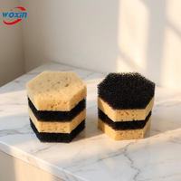 Éponge de nettoyage de cuisine Woxin, éponge hexagonale double face, éponge à récurer en cellulose composée, éponge de nettoyage de cuisine à cellules ouvertes