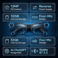 Occhiali Multifunzione Wireless con Microfono e Altoparlanti Integrati, Controllo Touch, Assistente Vocale, Chat Multilingue