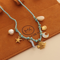 Collier tendance plaqué or en acier inoxydable style plage, personnalisable avec chaîne en corde tressée DIY et pendentif étoile de mer imitation perle