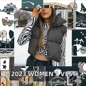 Venta al por mayor Otoño Invierno Mujer Crop Puffer Vest Black Brown Bubble Jacket con Puffer Sleeves Stand Collar Abrigo de longitud corta - Product Image 2