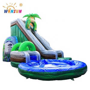 WINSUN Glissière d'eau gonflable de château de saut de frisson incurvé de chutes de noix de coco de jungle de taille énorme avec la <span class=keywords><strong>piscine</strong></span> - Product Image 2