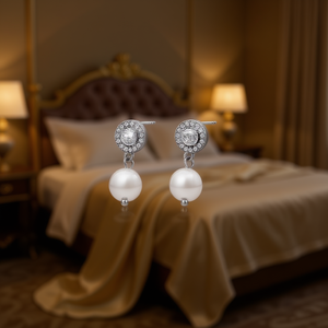 Amy Amy <b>Pearl</b> <b>Earrings</b> 925 <b>Silver</b> Faux <b>Pearl</b> Drop Studs Classic Women's Jewelry White Round Shape Everyday Wear - Product Image 2