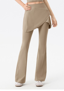 Pantalones de <span class=keywords><strong>Yoga</strong></span> 2 en 1 GH de Color Sólido, Pantalones Acampanados de Cintura Alta, Leggings Delgados para Mujer, Pantalones Falda Deportivos para Exteriores con Cierre Elástico - Product Image 2