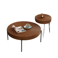 Ensemble de 2 tables basses en bois de ferme modernes, tables gigognes artisanales, finition naturelle, anneau en bois de couleur noyer, meubles de maison