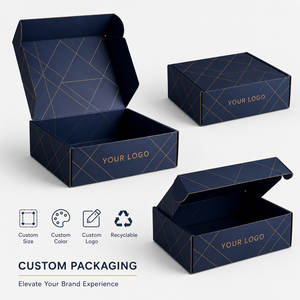 Caja de Cartón Corrugado Azul Marino Ecológica de Lujo, Impresión Geométrica Dorada, Recubrimiento UV, Logotipo Personalizado, Impermeable y Reutilizable - Product Image 2